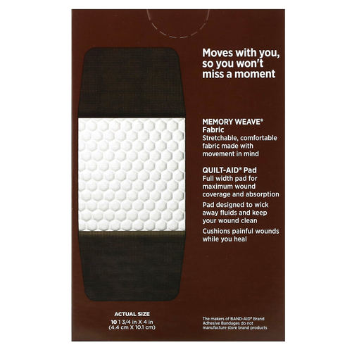 Band Aid, лейкопластыри, Нашитон, гибкая ткань, очень большие, BR65, 10 шт.