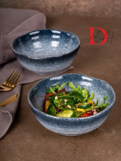 Тарелки 2 салатника глубокие суповые синие фарфор 15 см