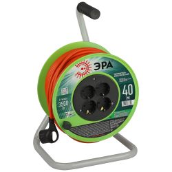 Удлинитель силовой ЭРА RP-4e-3x1.5-40m на пластиковой катушке c заземлением 4 розетки 40м ПВС 3х1,5мм2 | Силовые удлинители