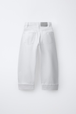 ZARA ДЖИНСЫ BARREL С ОТВОРОТАМИ, БЕЛЫЙ