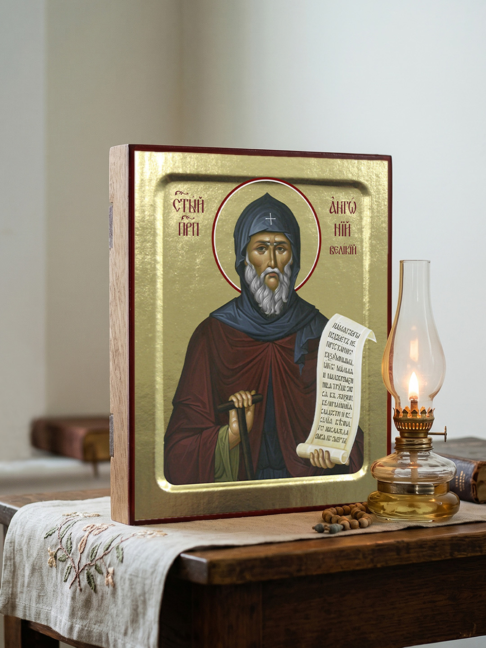Икона Антония Великого, преподобного на дереве: 125 х 160 (Синопсисъ)