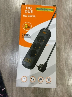 Удлинитель 3 розетки, 3 метра, 2 USB, 1 Type-C