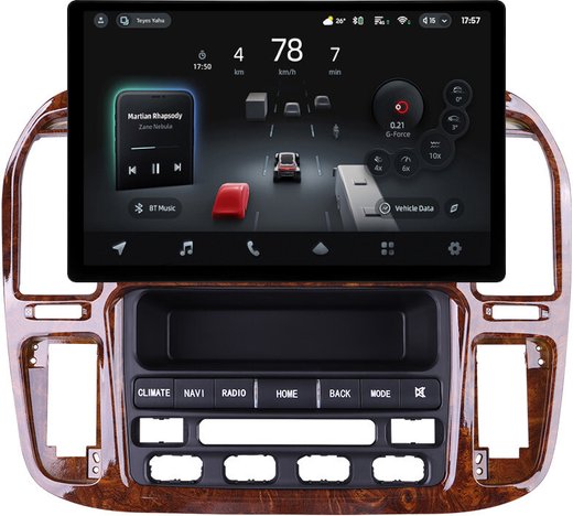 Магнитола для Toyota Land Cruiser 100, Lexus LX470 1998-2002 (климат на ШГУ, рамка дерево) - Teyes CC4-PRO монитор 13" 2K QLED на Android 13, Snapdragon 778G, 8+128, AI, CarPlay, DSP, 4G SIM-слот