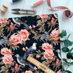 Ткань премиум интерлок ночные певчие птицы