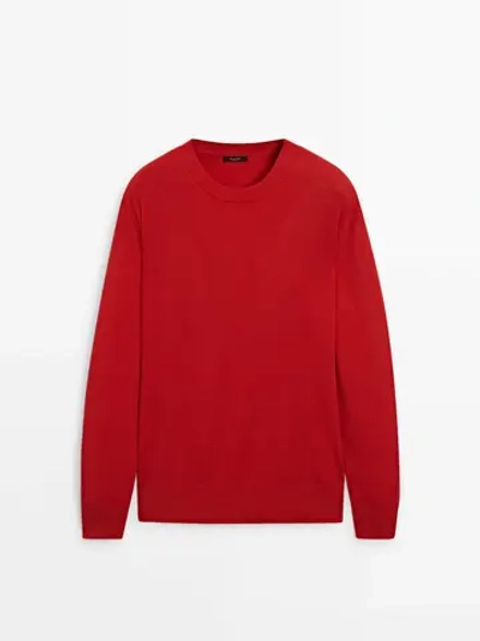 Massimo Dutti Шерстяной свитер с круглым вырезом, оранжевый
