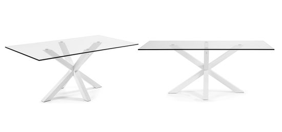 Стеклянный стол Arya с белыми стальными ножками 200x100