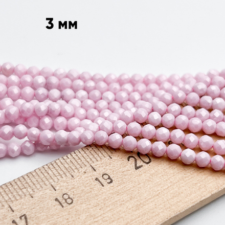 Фианит "матовый" (кубический цирконий), цвет розовый, размер около 3 мм, цена за нить 38 см