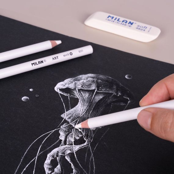 Blister 3 white drawing pencils + eraser 4824