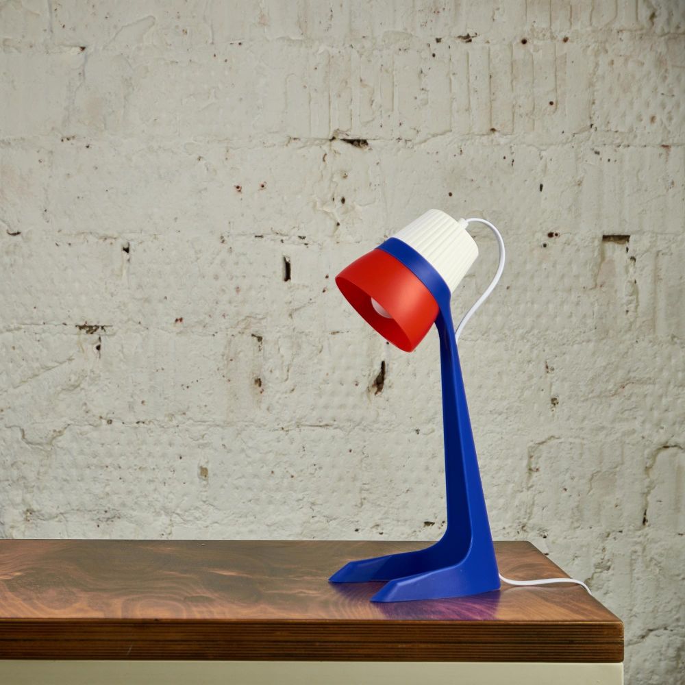 ULO-K22 D-E14-A WHITE-BLUE-RED Светильник настольный. 40W. Цоколь E14. Механический выключатель. Триколор. ТМ Uniel