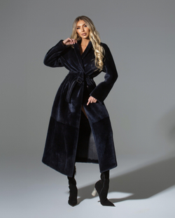 Синяя двусторонняя дубленка из овчины