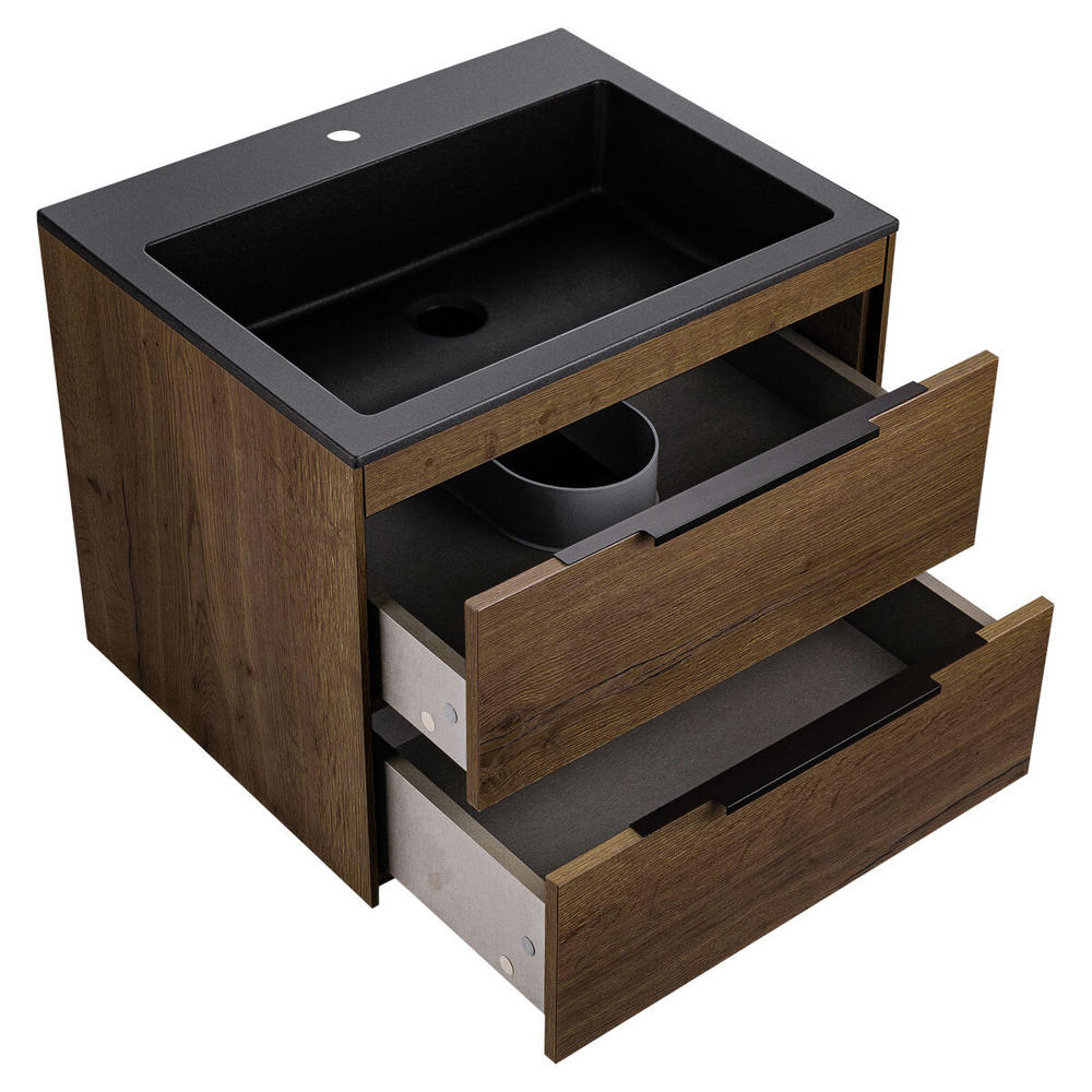 Тумба под раковину Vincea Chiara 2D 600 подвесная, 2 выкатных ящика soft-close, T.Oak