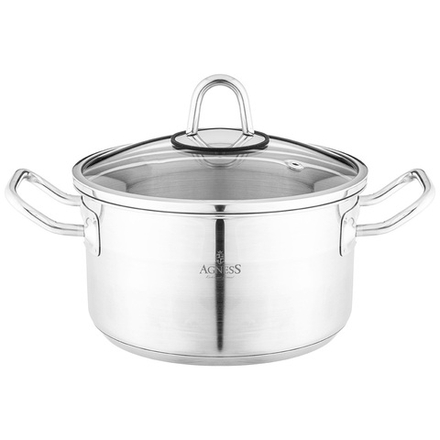 КАСТРЮЛЯ AGNESS 18X10 СМ 2,3 Л ВЫСОКОКАЧЕСТВЕННАЯ НЕРЖ СТАЛЬ 18/10 СО СТЕКЛ.КРЫШКОЙ
