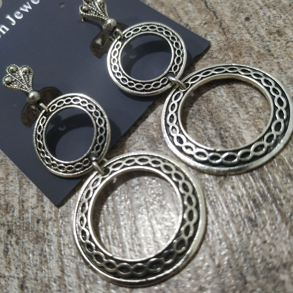 Серьги на англ.заст Bohemia 2 круга плетение металл античный серебристый