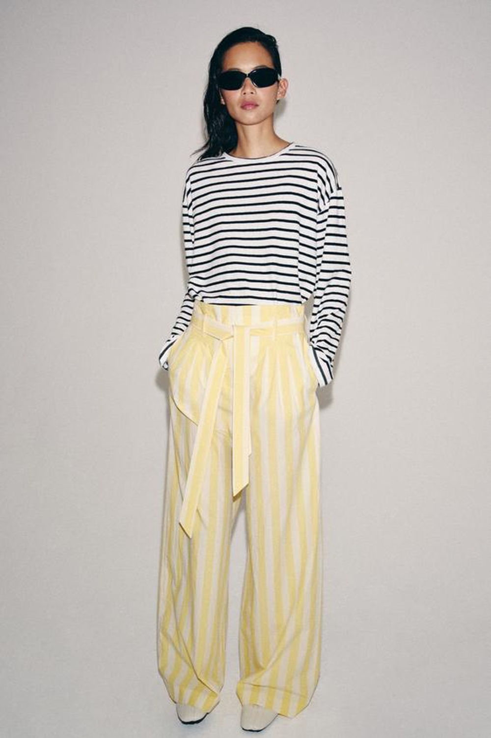 ZARA БРЮКИ В ПИЖАМНОМ СТИЛЕ В ПОЛОСКУ — ZW COLLECTION, ЖЕЛТЫЙ