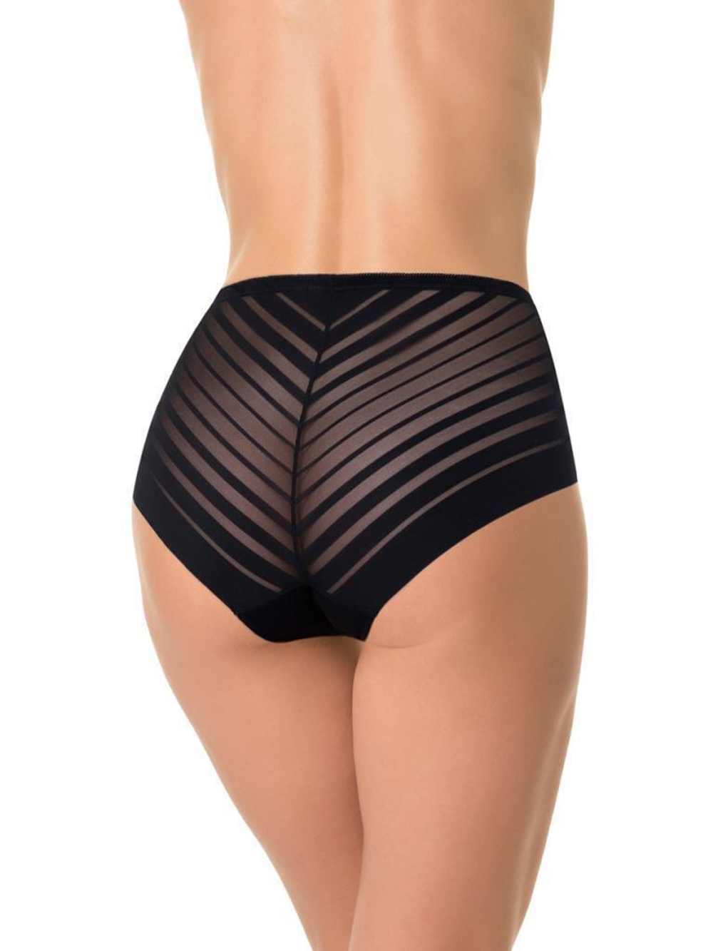 Высокие трусики с полосками разной ширины (Размер: L) (Цвет: бежевый)