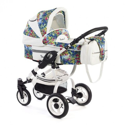 Детская коляска-люлька Reindeer City Lily, эко-кожа  (Белый с узорам)