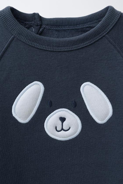 ZARA ПЛЮШЕВЫЙ КОМБИНЕЗОН С ВЫШИВКОЙ «ЩЕНОК», ТЕМНО-СИНИЙ