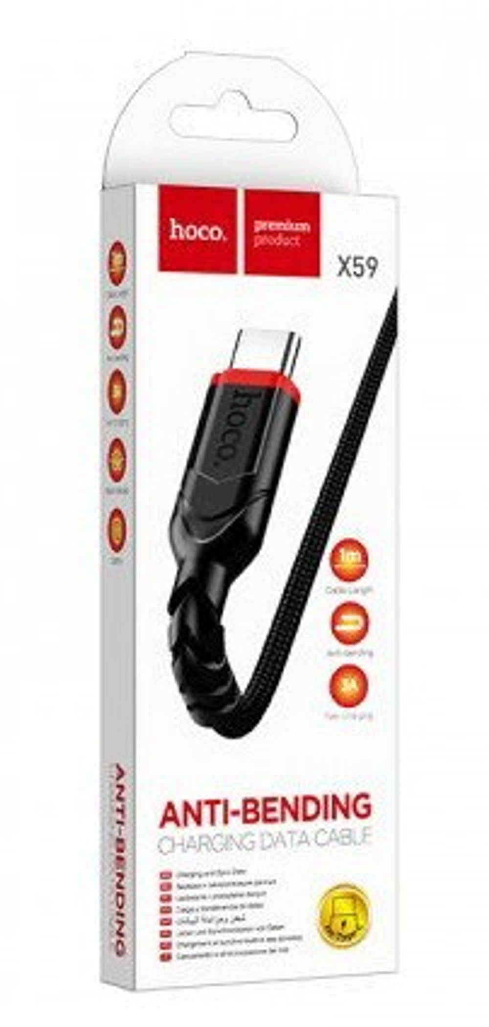 Кабель HOCO X59 USB-Type-C 3A 1м Nylon Black