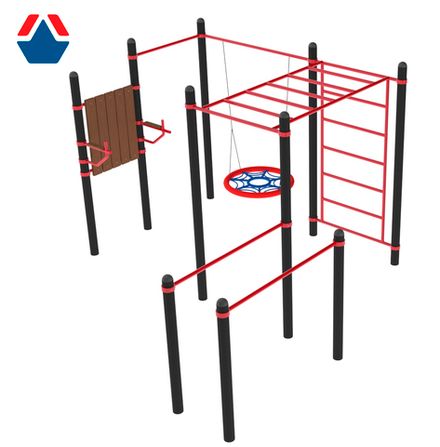 Воркаут комплекс К-89 рукоход, брусья, брусья-пресс, турник, качели-гнездо, шв.стенка