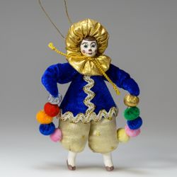 Ёлочная игрушка Клоун в золотом берете