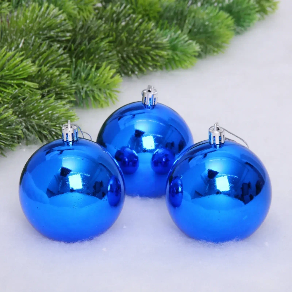 Новогодние шары 8 см (набор 3 шт) «Глянец», синий