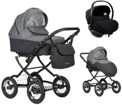 Детская коляска Indigo Charlotte Sity Classic 12 3 в 1 с автокреслом Avionaut Cosmo Cs04 черный/т.серый