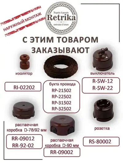 Ретро провод, витой кабель Retrika 2x2.5 ГОСТ, коричневый, 20м RP-22502-20, проводка