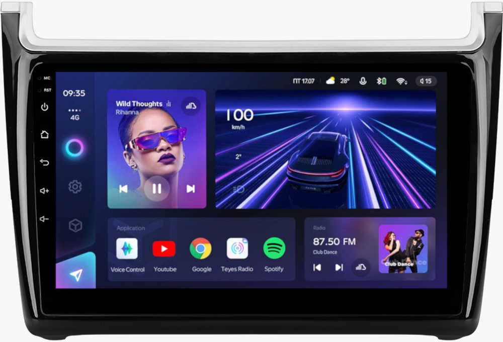 Магнитола для Volkswagen Polo 2009-2020 (рамка черная глянцевая) - Teyes CC3 Android 10, ТОП процессор, 4/32 Гб, CarPlay, SIM-слот