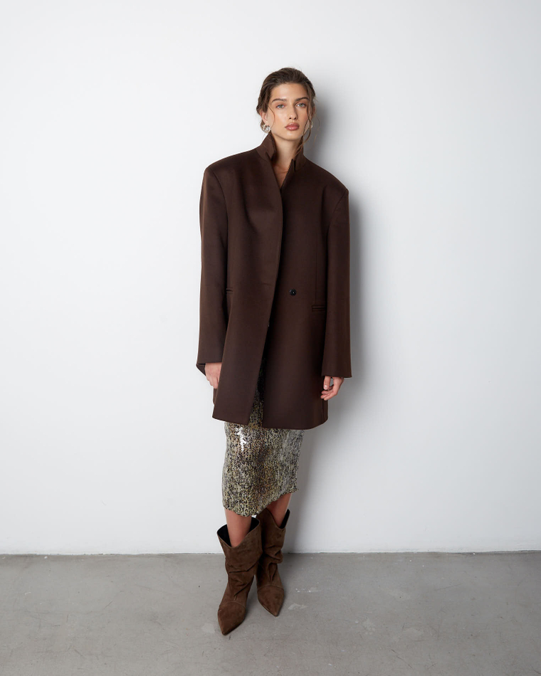 Пальто с асимметричным низом из шерсти и кашемира Диор темный шоколад