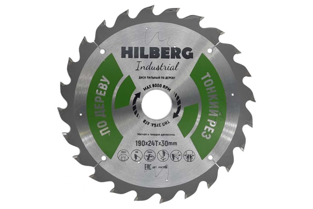 Диск пильный по дереву Industrial (190х30 мм; 24Т; тонкий рез) Hilberg HWT190