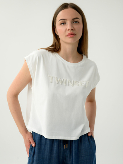 TWINSET Футболка с жемчужным лого