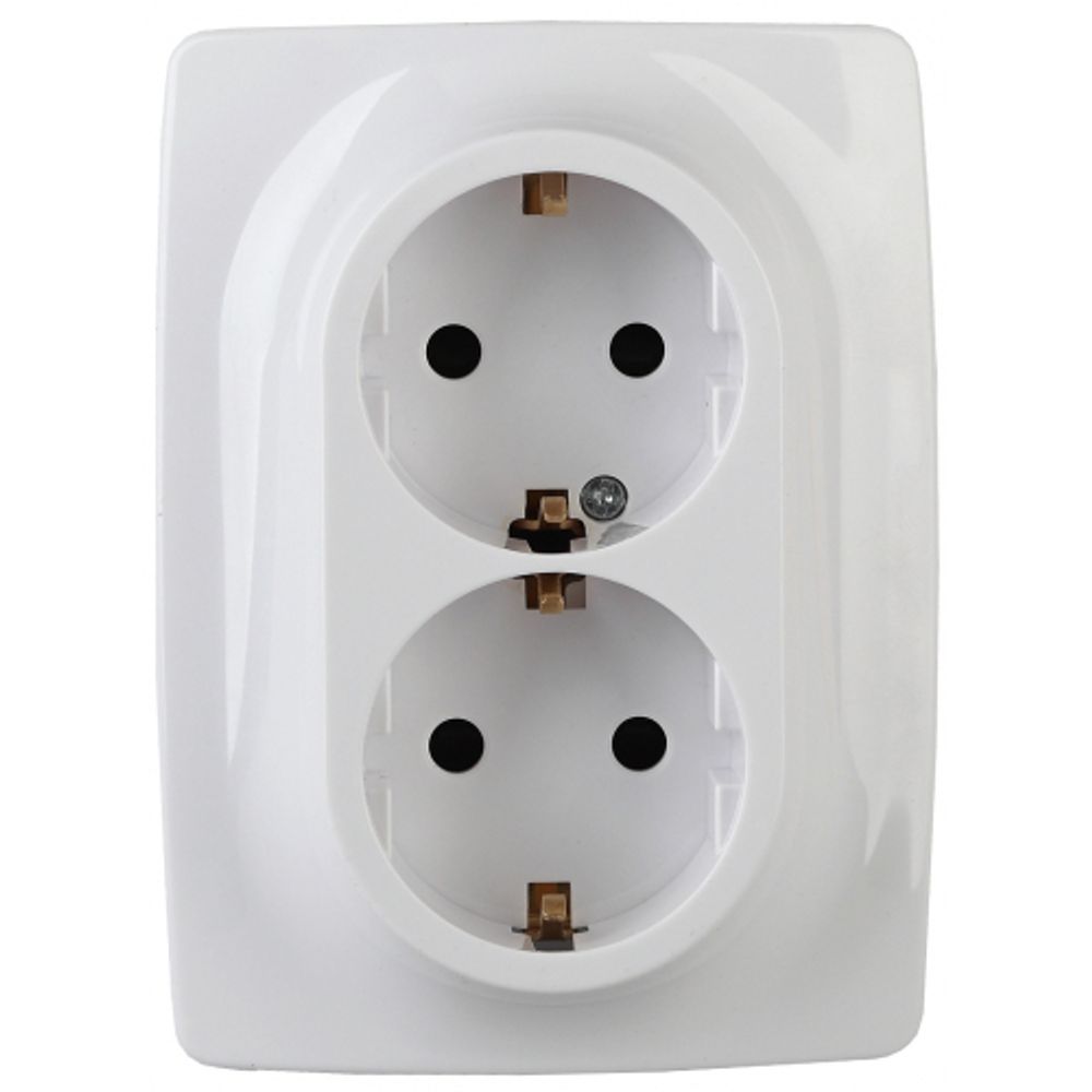 12-2108-01 ЭРА Розетка 2X2P+E Schuko со шторками, 16A-250В, IP20, Эра12, белый | Эра 12 Белый
