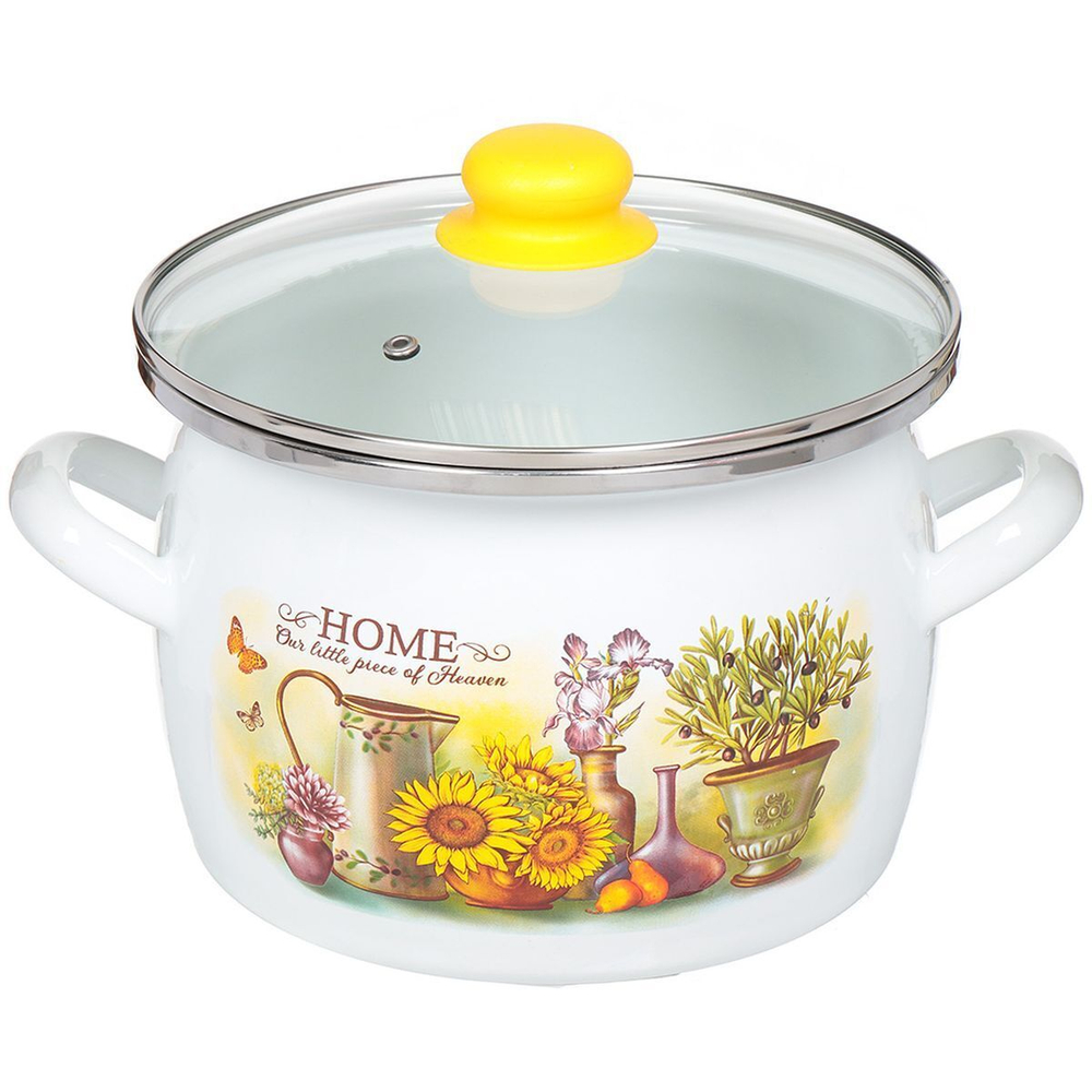 Кастрюля сталь, эмал, 5 л, с крыш, Сантэкс, Милый дом, 1-2450112, индукц