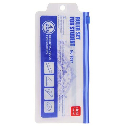 Набор геометрический малый прозр. (2треуг., 15см лин., трансп.)