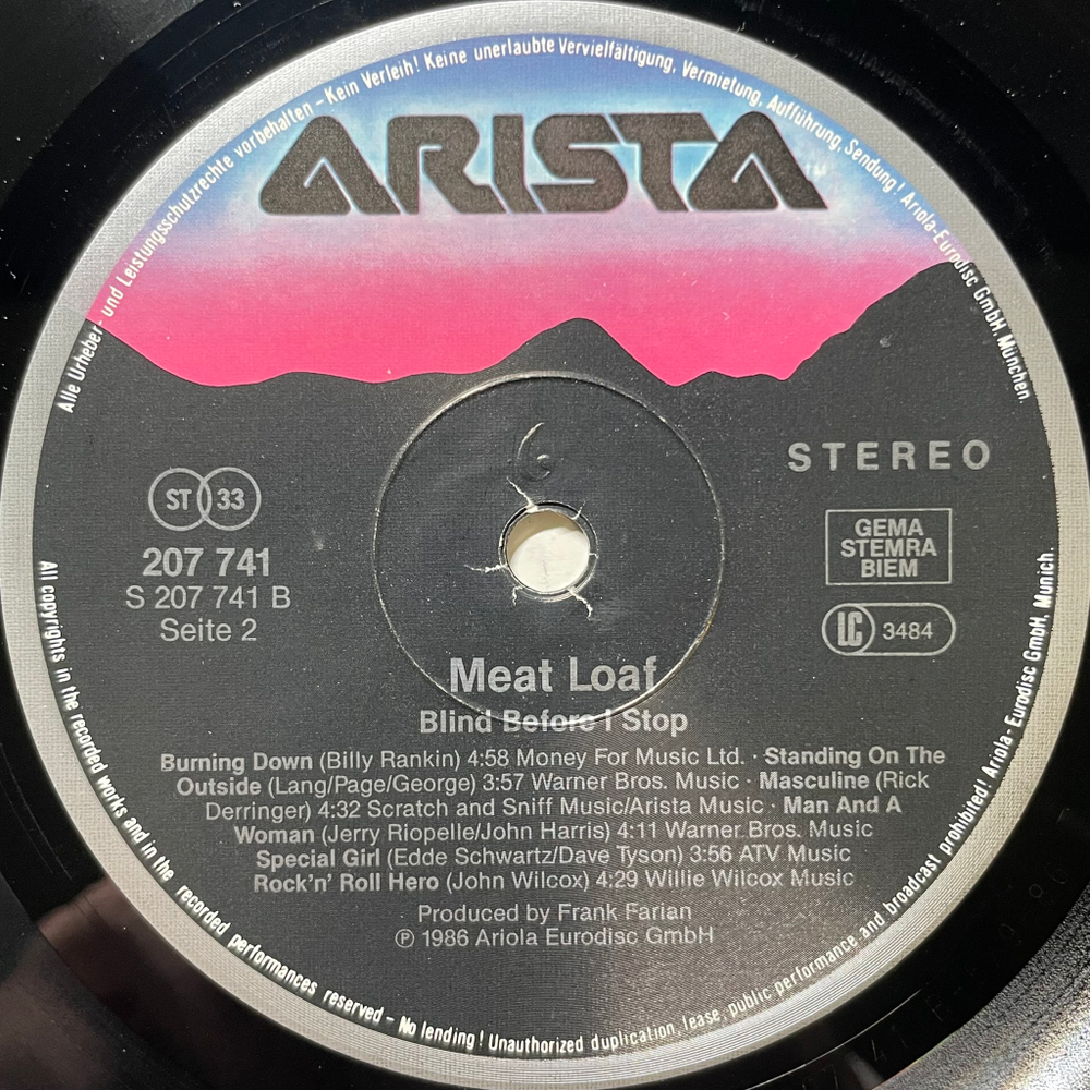 Meat Loaf ‎– Blind Before I Stop (Европа 1986г.)