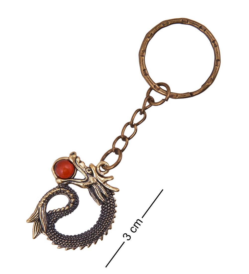 AM-3822 Брелок «Дракон Мушу» (латунь, янтарь)