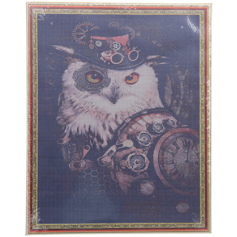 Алмазная мозаика на подрамнике с полным заполнением «МИР ЯРКИХ КРАСОК», сова, 40*50см