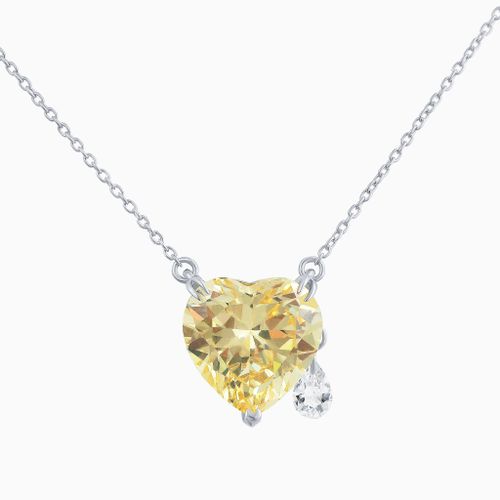 Серебряное колье с желтым фабулитом (Fancy Vivid Yellow) огранки сердце с подвеской.