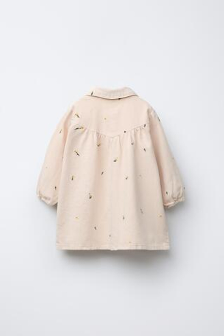 ZARA ПЛАТЬЕ ИЗ ТВИЛА С ЦВЕТОЧНОЙ ВЫШИВКОЙ, ЭКРЮ
