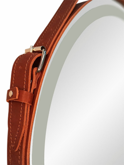 Зеркало "Millenium Brown Led" D 650 на ремне из натуральной кожи коричневого цвета