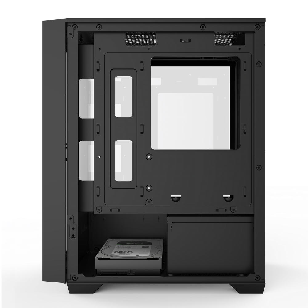 Корпус BaseTech eXtreme GFX-06, Без БП, mATX, чёрный, 4xFRGB FAN, 2xUSB2, 1xUSB3, бок: закалённое стекло (BT-GFX-06-MESH-4F-RGB)