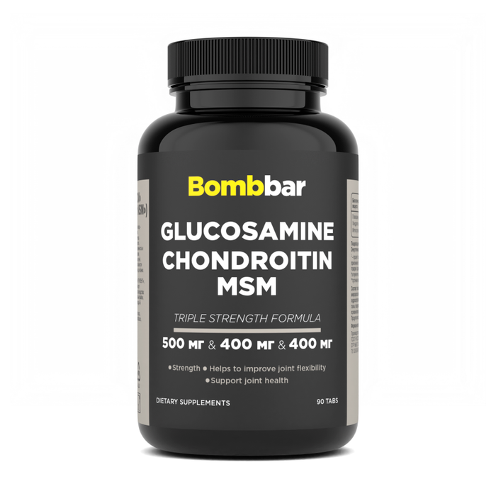 Глюкозамин Хондроитин с МСМ, Glucosamine Chondroitin MSM, Bombbar, 90 таблеток