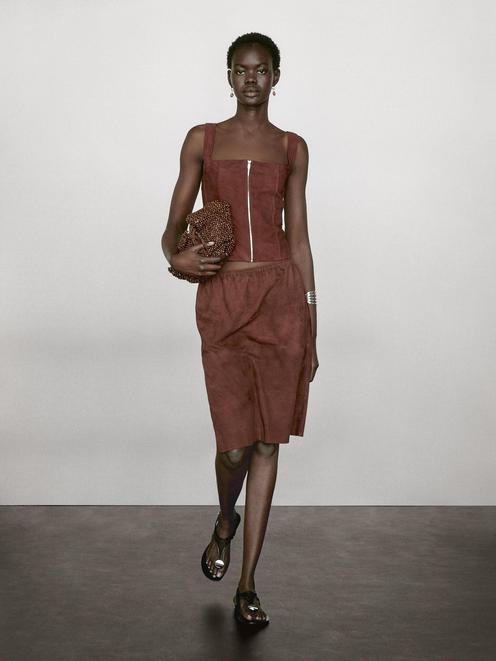 Massimo Dutti Замшевая юбка прямого кроя, коричневый