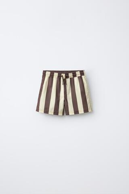 ZARA ПЛАВКИ-БЕРМУДЫ В ПОЛОСКУ, СВЕТЛО-КОРИЧНЕВЫЙ