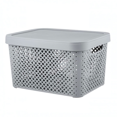 Корзина для хранения с крышкой Plast Team Stockholm, 15 л серый шторм