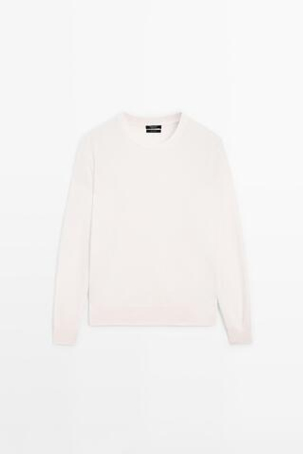 Massimo Dutti Свитер из 100% кашемира с длинными рукавами, натуральный/кремовый