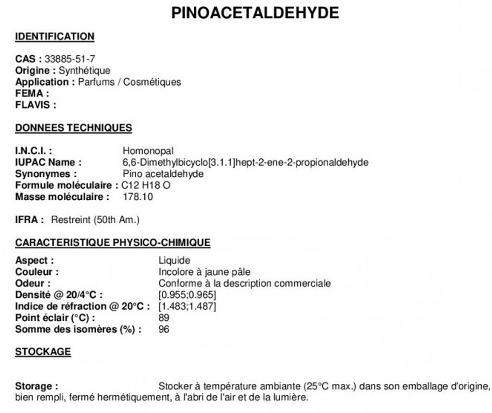PINOACETALDEHYDE 10% in alc / ПИНО АЦЕТАЛЬДЕГИД CAS 33885-51-7