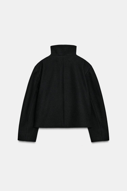 ZARA КОРОТКОЕ ПАЛЬТО С ВЫСОКИМ ВОРОТНИКОМ, ЧЕРНЫЙ
