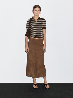 Massimo Dutti Поло из 100% хлопка в полоску, коричневый