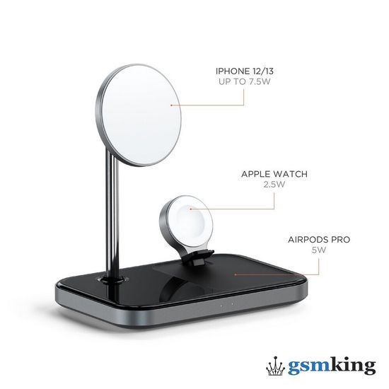 Satechi 3-in-1 Magnetic Wireless Charging Stand Space Gray ST-WMCS3M